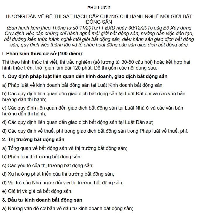 cấu trúc bài thi chung chi moi gioi bat dong san