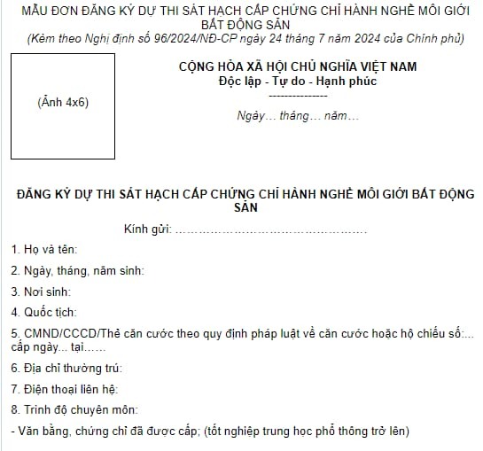  mẫu đơn đăng ký thi chung chi moi gioi bat dong san